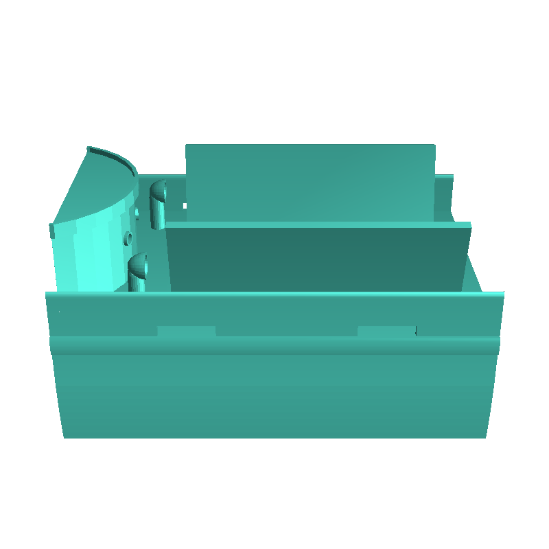 Modern cargo ship with open hold, observation mast, and life