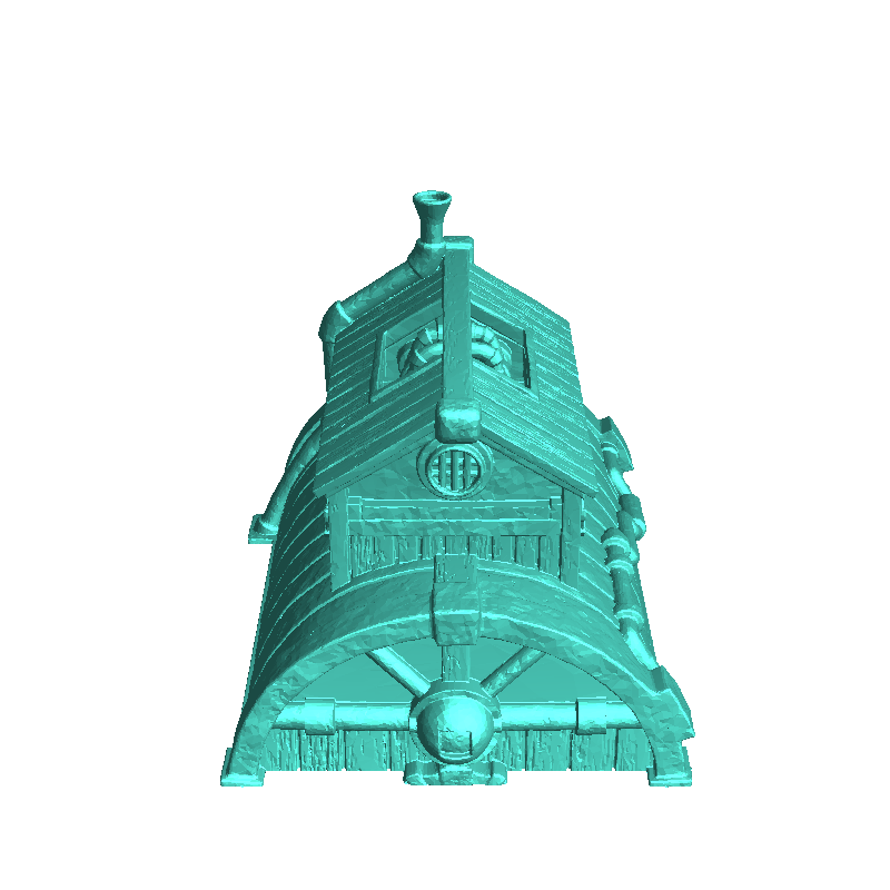 Steampunk building with exterior pipes and rounded roof (2)