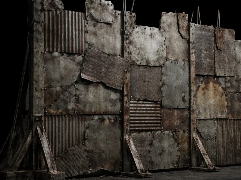 messy wall and shelves or barricade