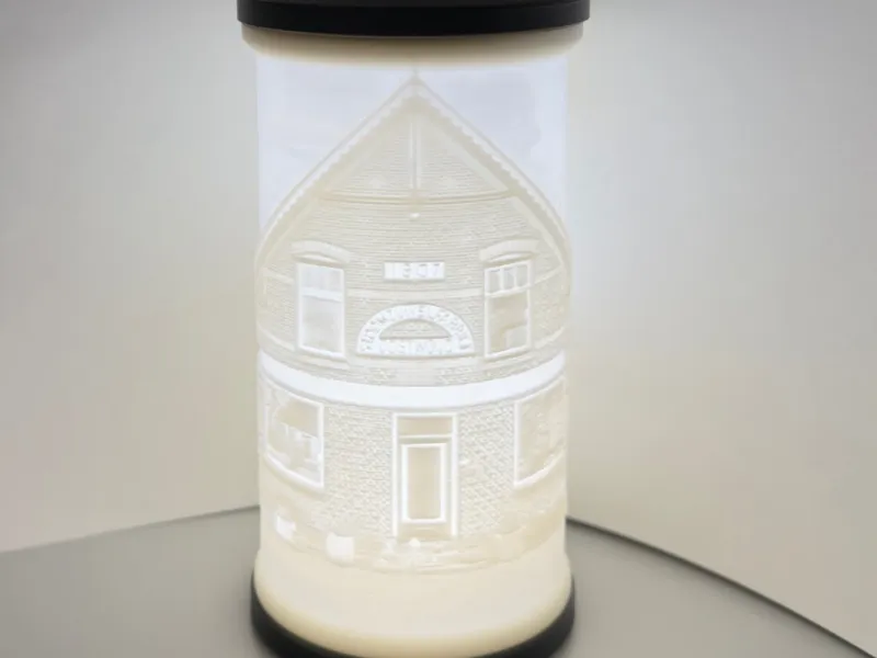 Lithopane Oostwoud 60mm round x120mm high with base and top.
