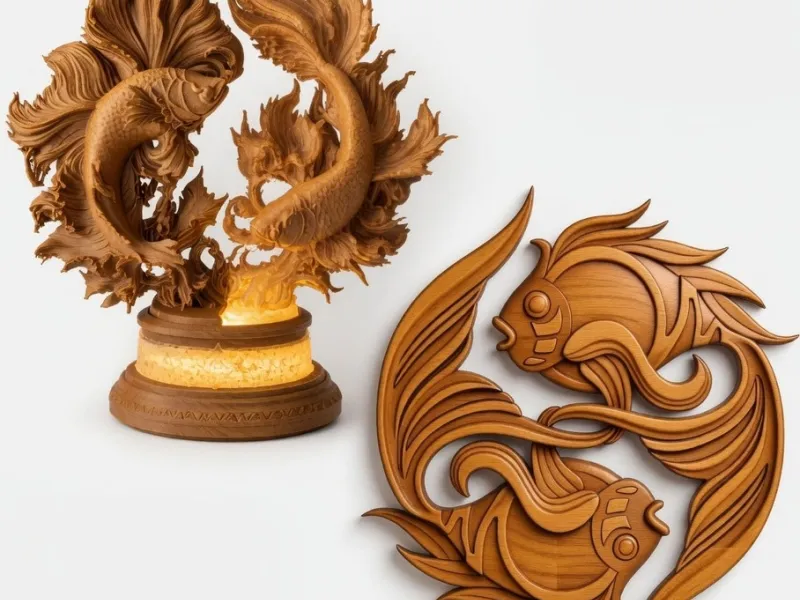Fish in the style of yin yang bas relief (2 types)