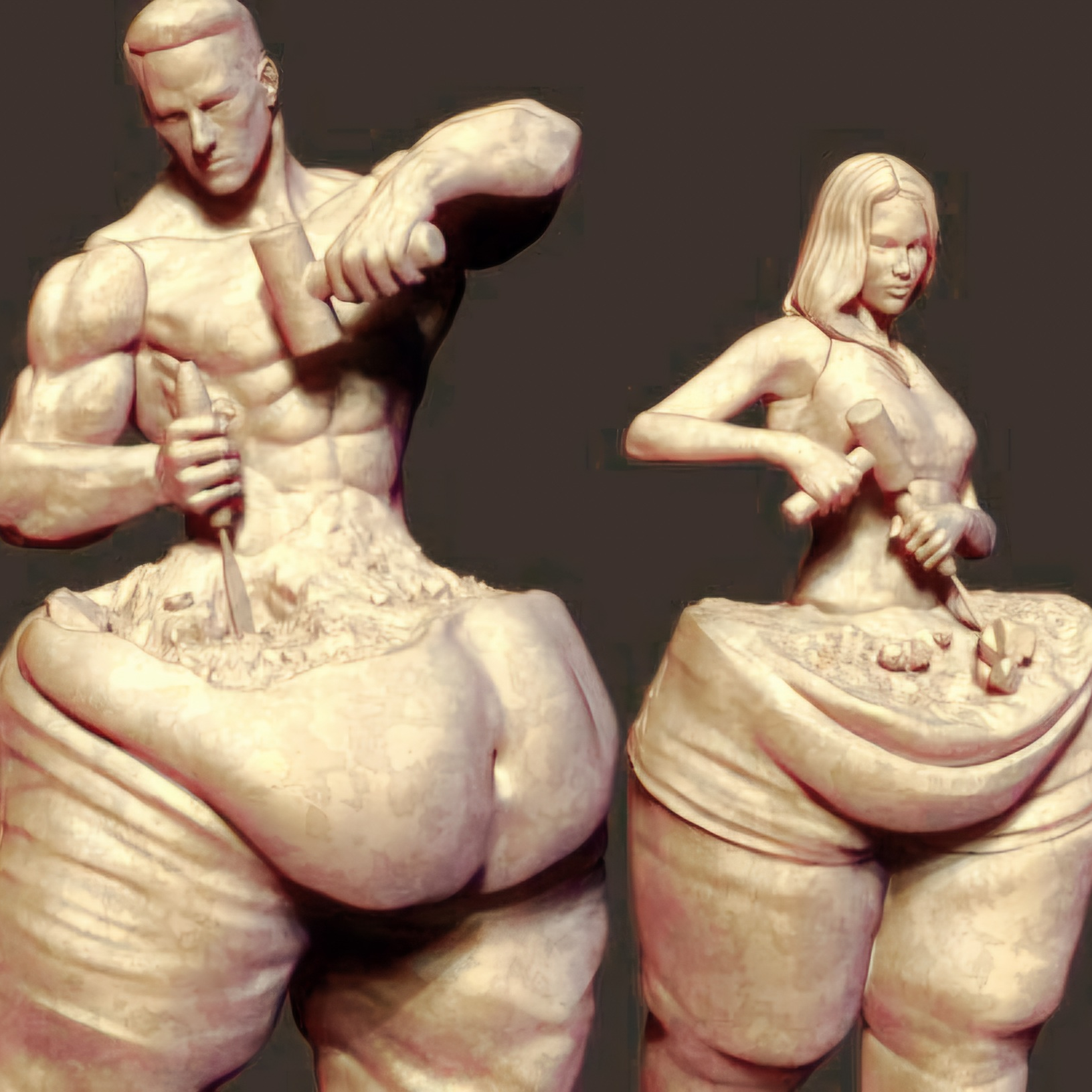 Self-creation. Sculpture fat Carved
