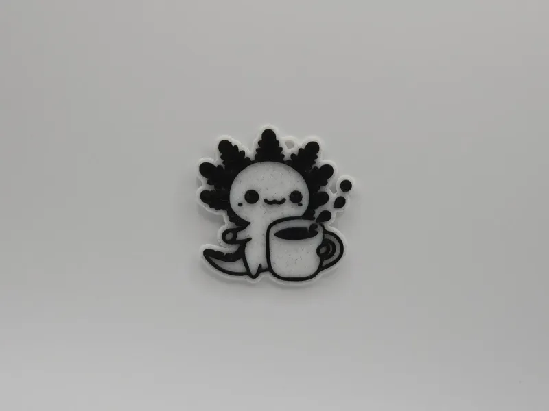 Cute Axolotl Having Coffee Keychain #1