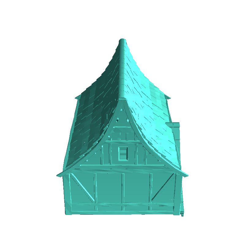 Medieval stone building with concave roof and central stairc