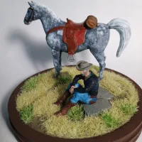 Cowboy sitting next to his horse (7) - Old West Figure mini-1