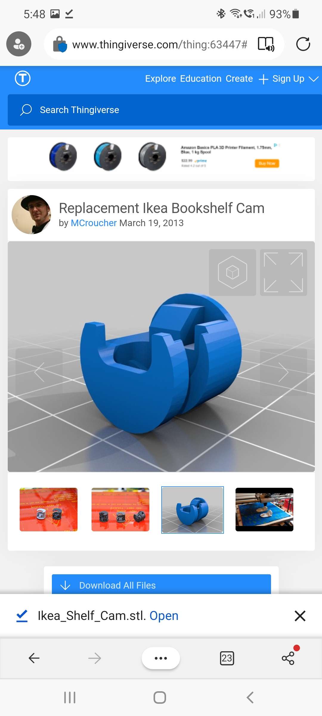 Replacement Ikea Bookshelf Cam Lock 3D models download Creality Cloud