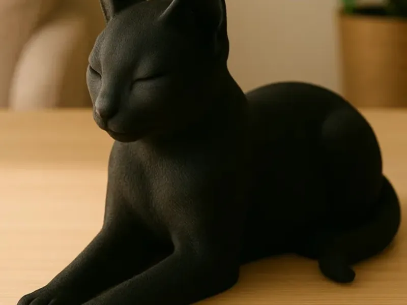Modern Black Cat Figurine Art or Gift lying down