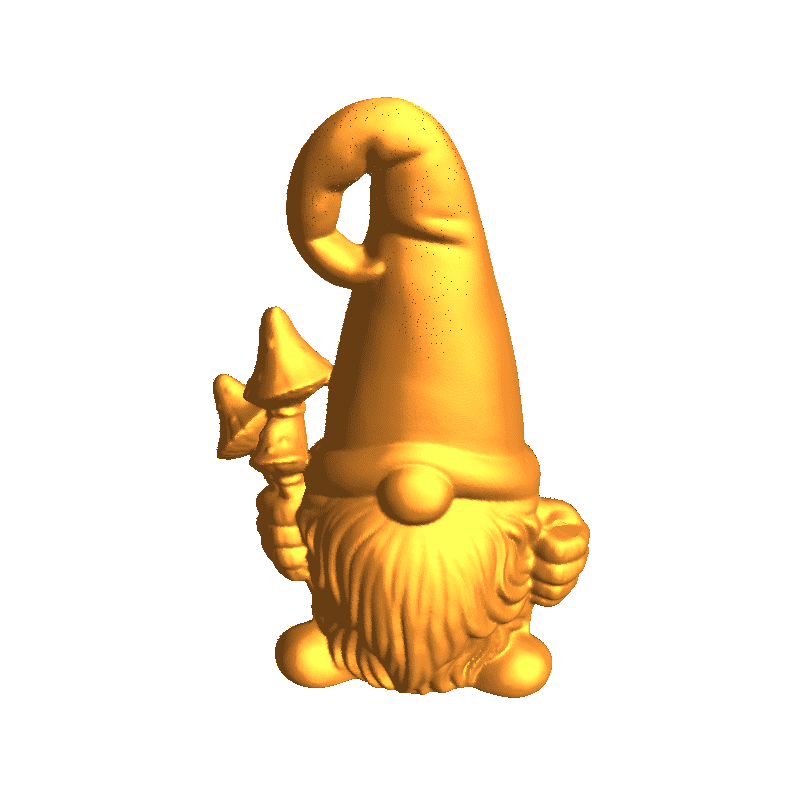 Gnome Holding a Mushroom with a Long Curly Hat