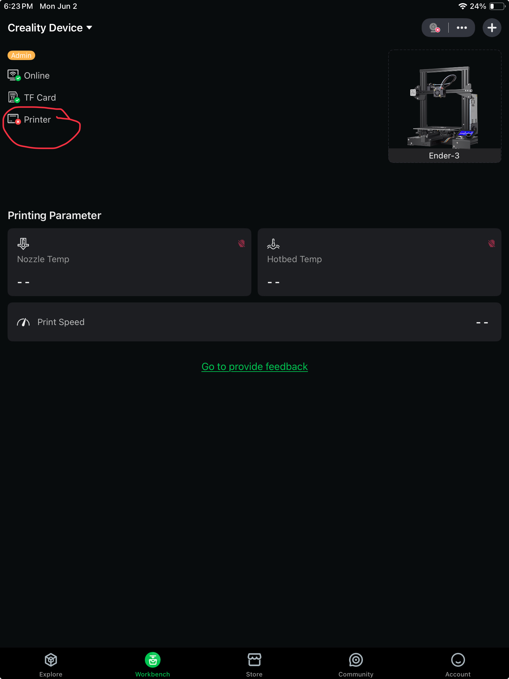 Creality Help Line I need help. My Creality 2 box is connected to my printer but my ...