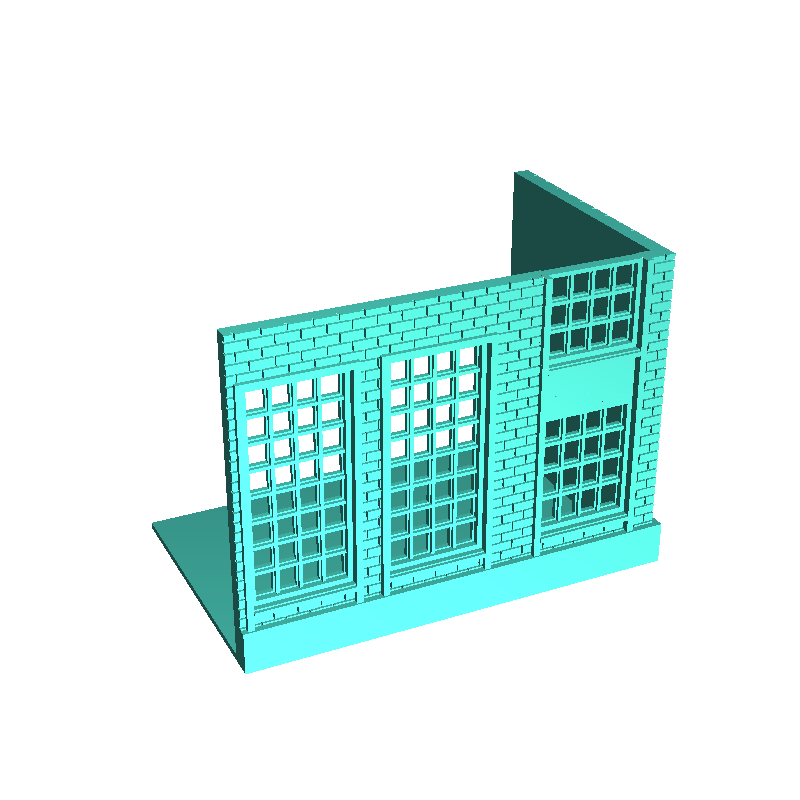 Modern industrial brick building with flat roofs, large acce