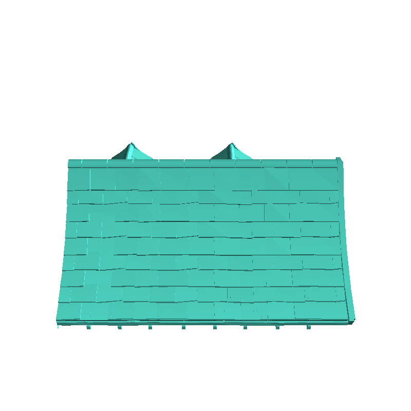 Medieval stone building with concave roof and central stairc