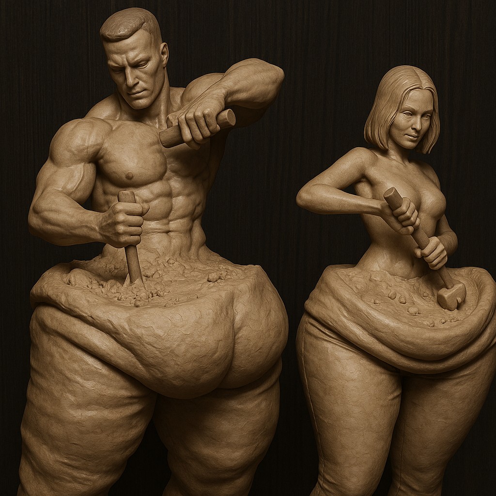 Self-creation. Sculpture fat Carved