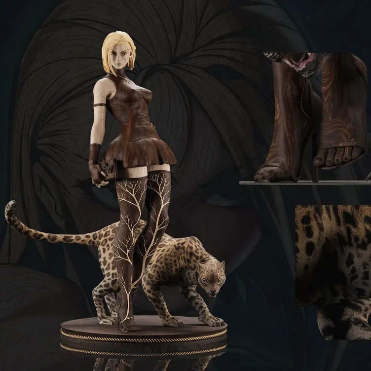 Girl with leopard. Naked body included