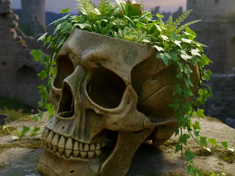 SKULL POT PLANTER - REAL SIZE