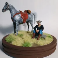 Cowboy sitting next to his horse (7) - Old West Figure mini-2