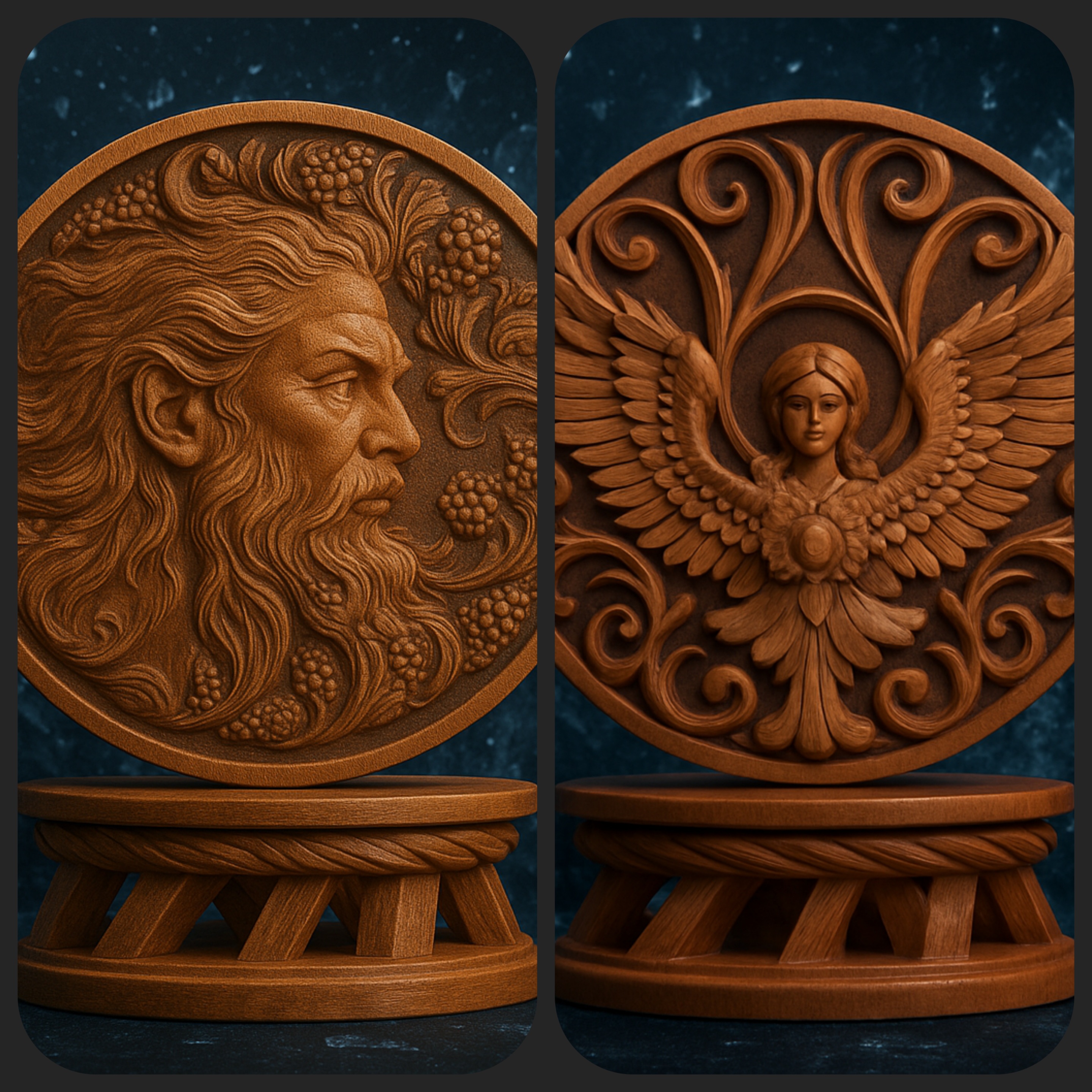 2 models Sculpture: God of Wine Bacchus and Angelic Figure