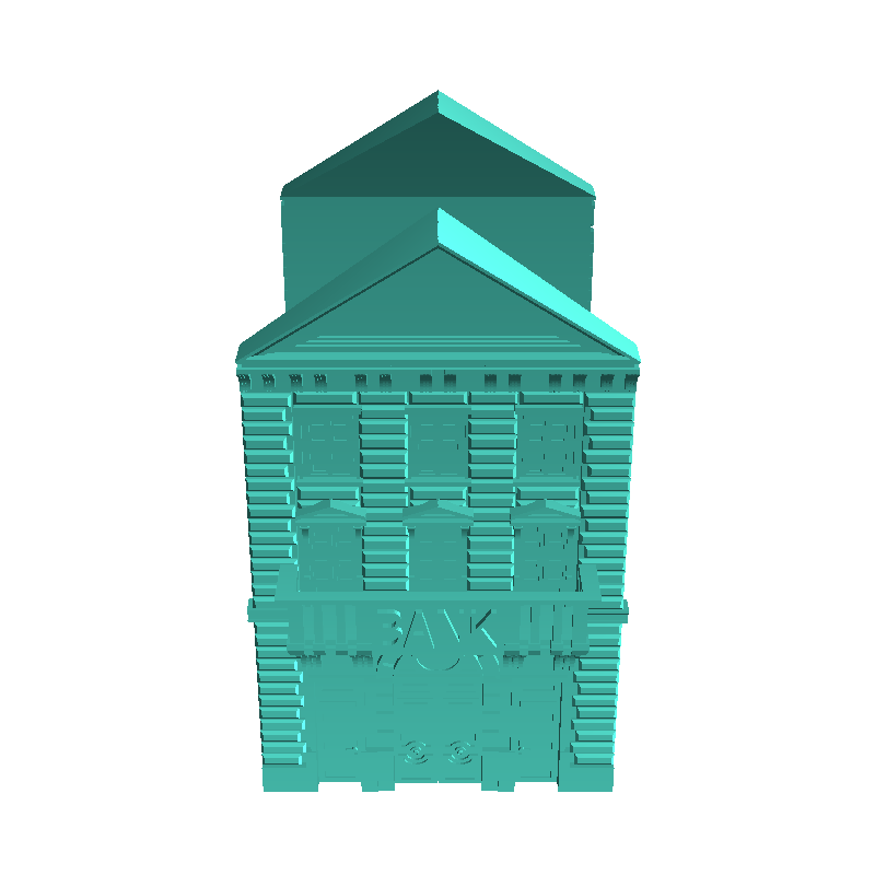 Grand neo-classical bank building with a sign central balcon