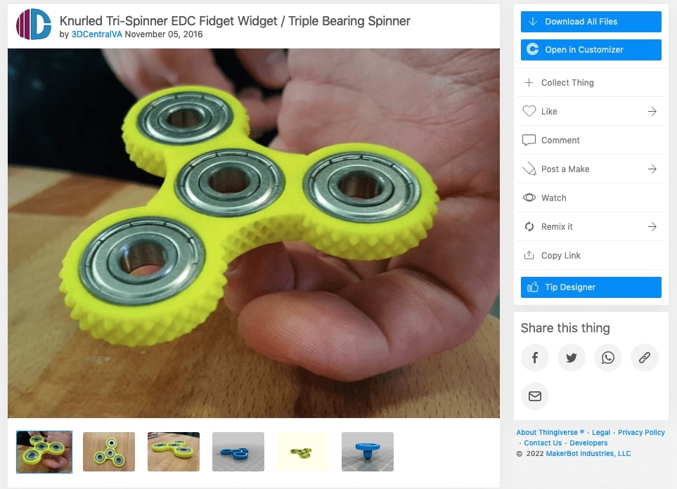 Knurled Tri-Spinner EDC Fidget Widget