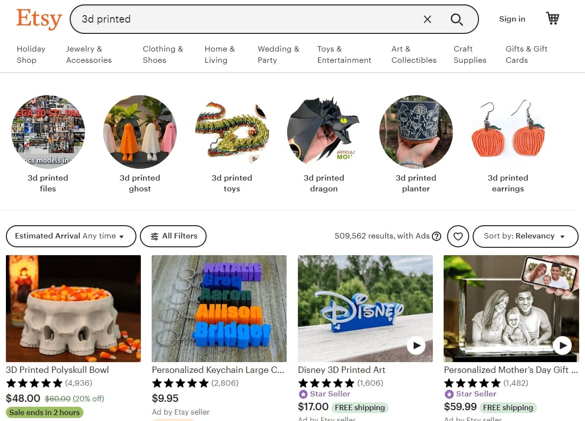 Sell pre-made 3D prints on Etsy