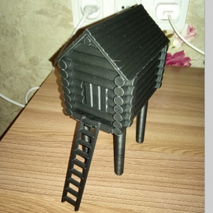 Wooden house on stilts with stairs 