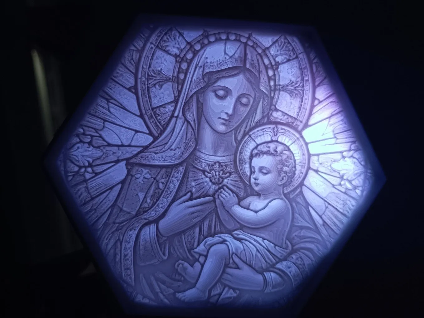 Hexagon Lamp LED RGB - Jesus - Gott - Heilige Maria 002-8