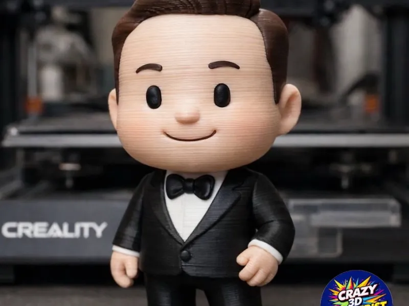 Figura de Elon Musk en esmoquin