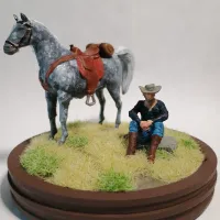 Cowboy sitting next to his horse (7) - Old West Figure mini-5