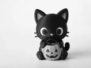 Cute Pumpkin Cat Figurine - Halloween Decor