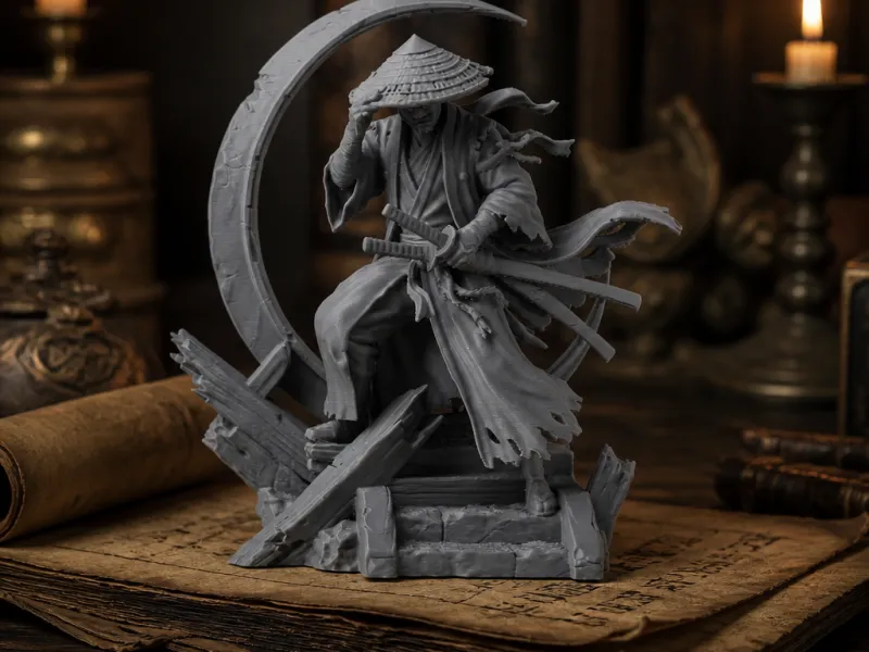 Crescent Moon Ronin - Warrior Sculpture with Dynamic Pose
