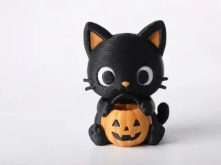 Cute Pumpkin Cat Figurine - Halloween Decor