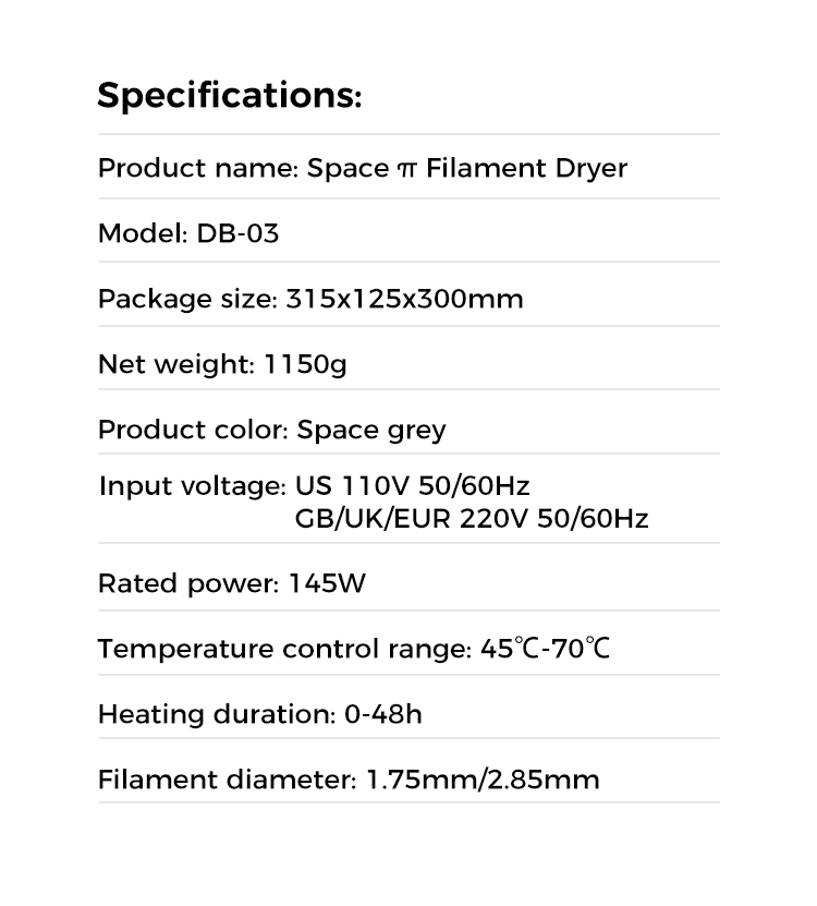 Title 21, Creality Space π Filament Dryer Box Efficent dr...