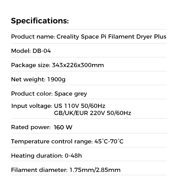 CREALITY SPACE PI FILAMENT DRYER PLUS